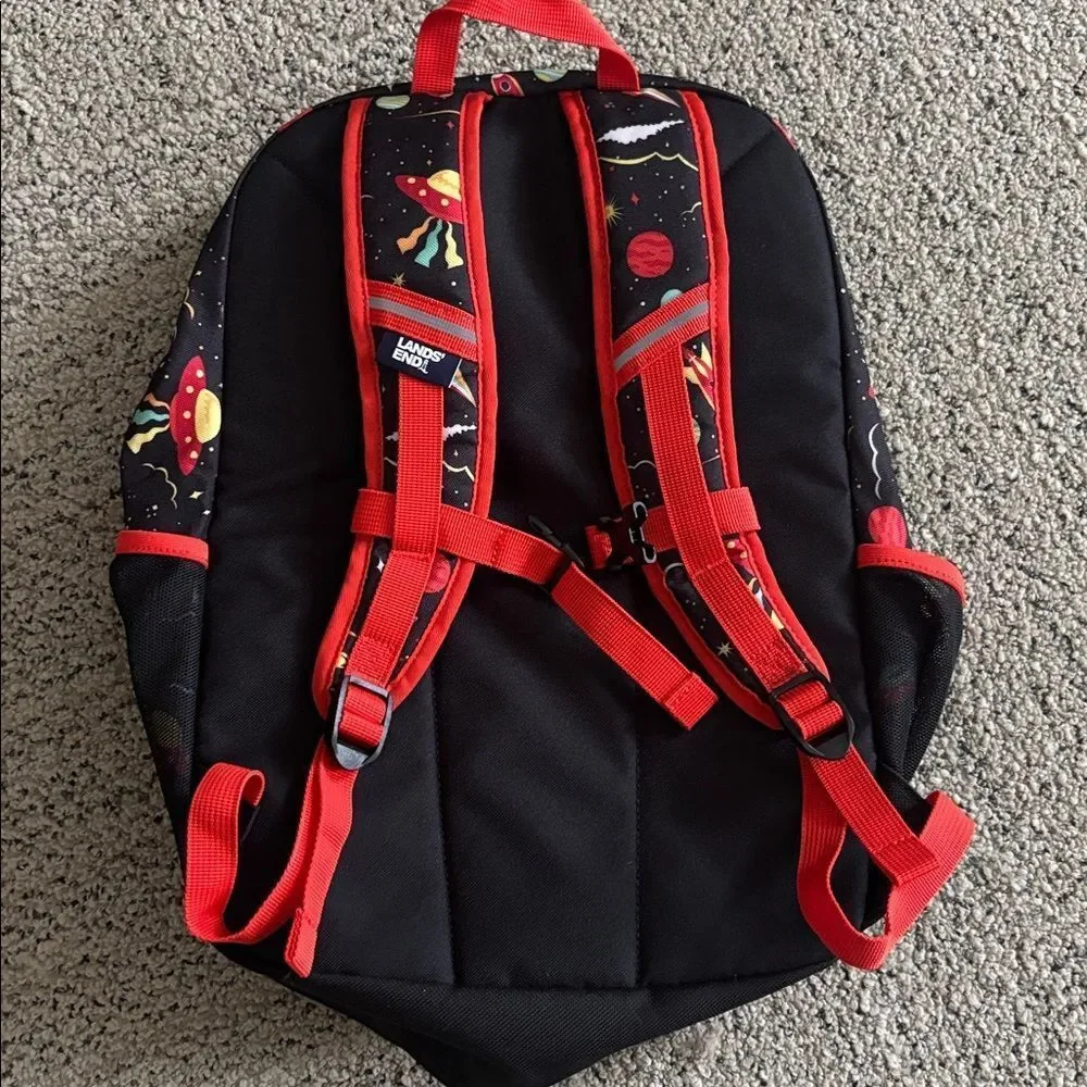 New! Lands' End Black Backpack Multicolor Space Design “Jacob” Monogram